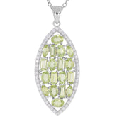 Green Peridot Sterling Silver Pendant with Diamond Accents showcasing elegant design and luxurious gemstone arrangement.